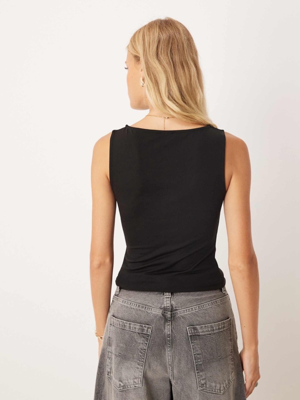 ASOS DESIGN jersey ruched detail tank top in black - Picture 5 of 7